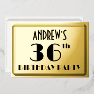 Invitación Con Relieve Metalizado Fiesta de cumpleaños número 36 — Look Art Déco “36