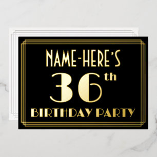 Invitación Con Relieve Metalizado Fiesta de cumpleaños número 36: Look Art Déco “36”