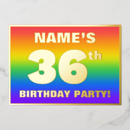 Invitación Con Relieve Metalizado Fiesta de cumpleaños número 36: Patrón de arcoíris
