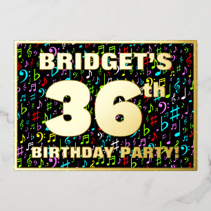 Invitación Con Relieve Metalizado Fiesta de cumpleaños número 36 — Símbolos de músic