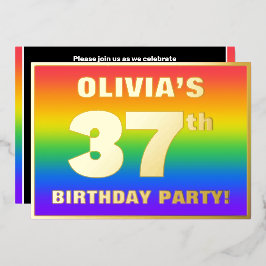 Invitación Con Relieve Metalizado Fiesta de cumpleaños número 37: Patrón de arcoíris