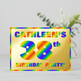 Invitación Con Relieve Metalizado Fiesta de cumpleaños número 38 — Divertido “38” co