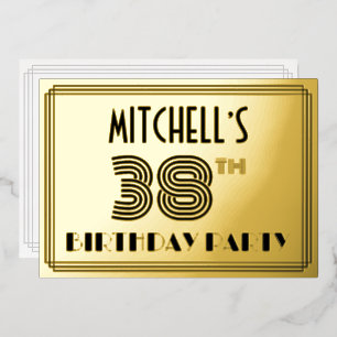 Invitación Con Relieve Metalizado Fiesta de cumpleaños número 38 — Estilo Art Deco “