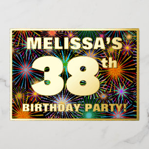 Invitación Con Relieve Metalizado Fiesta de cumpleaños número 38 — Fuegos artificial