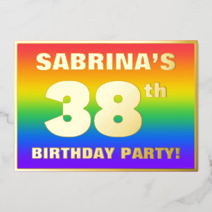 Invitación Con Relieve Metalizado Fiesta de cumpleaños número 38: Patrón de arcoíris