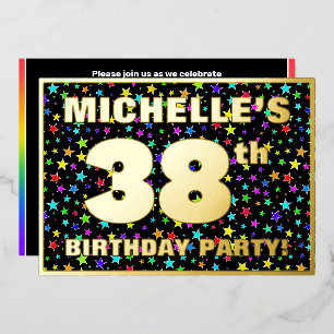 Invitación Con Relieve Metalizado Fiesta de cumpleaños número 38 — Patrón de estrell