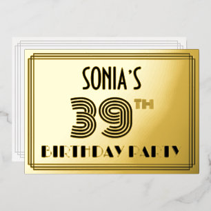 Invitación Con Relieve Metalizado Fiesta de cumpleaños número 39 — Estilo Art Deco “