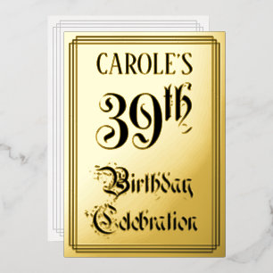 Invitación Con Relieve Metalizado Fiesta de cumpleaños número 39 — Letra elegante +