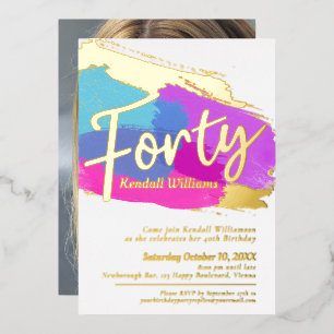 Invitación Con Relieve Metalizado fiesta de cumpleaños número 40 arte abstracto con