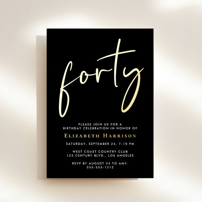 Invitación Con Relieve Metalizado Fiesta de cumpleaños número 40 con Chic Script (Subido por el creador)