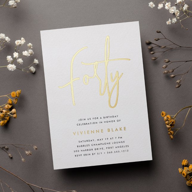 Invitación Con Relieve Metalizado Fiesta de cumpleaños número 40 con guión dorado (Subido por el creador)