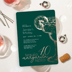 Invitación Con Relieve Metalizado Fiesta de cumpleaños número 40 con Margarita Verde