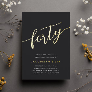 Invitación Con Relieve Metalizado Fiesta de cumpleaños número 40 de Golden Script