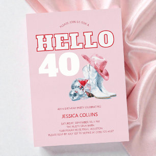 Invitación Con Relieve Metalizado Fiesta de cumpleaños número 40 de vaquera occident