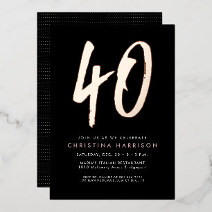 Invitación Con Relieve Metalizado Fiesta de cumpleaños número 40 divertida y elegant