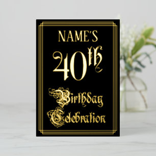 Invitación Con Relieve Metalizado Fiesta de Cumpleaños número 40 — Letra Elegante y 