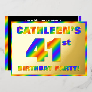 Invitación Con Relieve Metalizado Fiesta de cumpleaños número 41 — Divertido '41' co