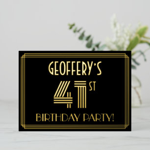 Invitación Con Relieve Metalizado Fiesta de cumpleaños número 41 — Estilo Art Deco “