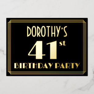 Invitación Con Relieve Metalizado Fiesta de cumpleaños número 41: Look Art Déco “41”