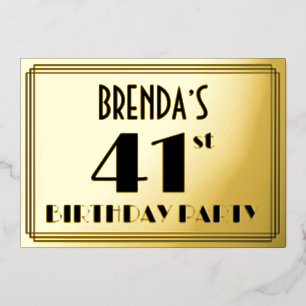 Invitación Con Relieve Metalizado Fiesta de cumpleaños número 41 — Look Art Déco “41