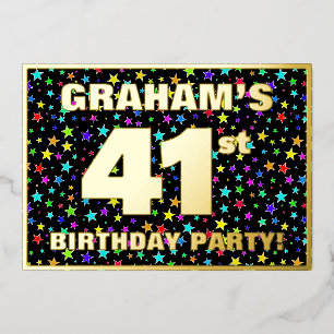 Invitación Con Relieve Metalizado Fiesta de cumpleaños número 41 — Patrón de estrell