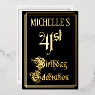 Invitación Con Relieve Metalizado Fiesta de cumpleaños número 41 — Script fancy y no