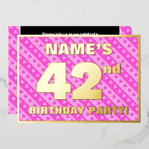 Invitación Con Relieve Metalizado Fiesta de cumpleaños número 42 — Corazones y rayas