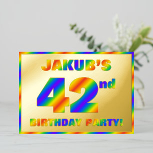 Invitación Con Relieve Metalizado Fiesta de cumpleaños número 42 — Divertido '42' co