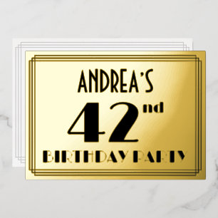 Invitación Con Relieve Metalizado Fiesta de cumpleaños número 42 — Estilo Art Deco “
