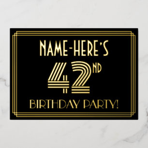 Invitación Con Relieve Metalizado Fiesta de cumpleaños número 42 — Estilo Art Deco “