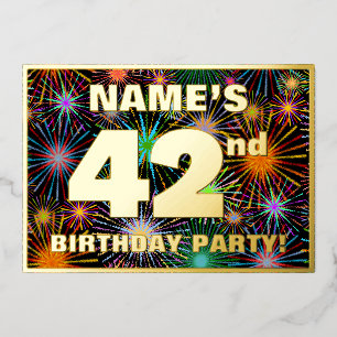 Invitación Con Relieve Metalizado Fiesta de cumpleaños número 42 — Fuegos artificial