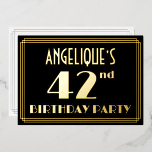 Invitación Con Relieve Metalizado Fiesta de cumpleaños número 42: Look Art Déco “42”