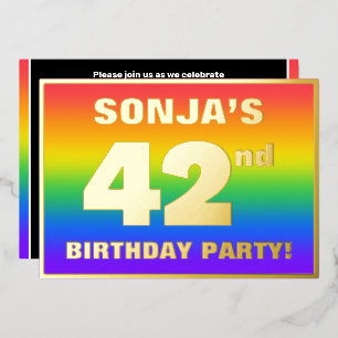 Invitación Con Relieve Metalizado Fiesta de cumpleaños número 42: Patrón de arcoíris