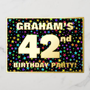 Invitación Con Relieve Metalizado Fiesta de cumpleaños número 42 — Patrón de estrell