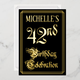 Invitación Con Relieve Metalizado Fiesta de cumpleaños número 42 — Script elegante y