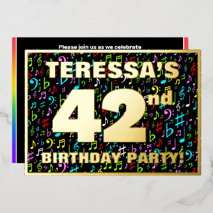 Invitación Con Relieve Metalizado Fiesta de cumpleaños número 42 — Símbolos de músic