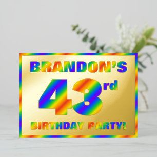 Invitación Con Relieve Metalizado Fiesta de cumpleaños número 43 — Divertido “43” co