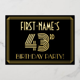 Invitación Con Relieve Metalizado Fiesta de cumpleaños número 43 — Estilo Art Deco “