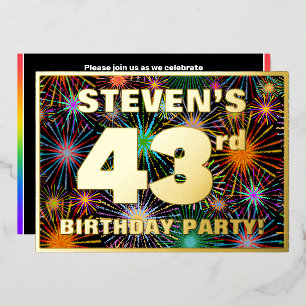 Invitación Con Relieve Metalizado Fiesta de cumpleaños número 43 — Fuegos artificial