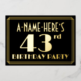 Invitación Con Relieve Metalizado Fiesta de Cumpleaños número 43: Look Art Deco “43”