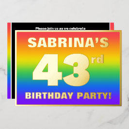 Invitación Con Relieve Metalizado Fiesta de cumpleaños número 43: Patrón de arcoíris