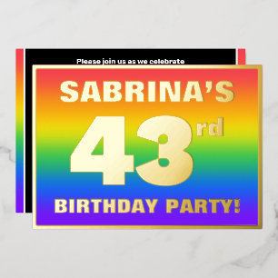 Invitación Con Relieve Metalizado Fiesta de cumpleaños número 43: Patrón de arcoíris
