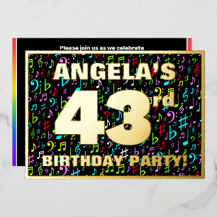 Invitación Con Relieve Metalizado Fiesta de cumpleaños número 43 — Símbolos de músic