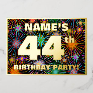 Invitación Con Relieve Metalizado Fiesta de cumpleaños número 44 — Fuegos artificial