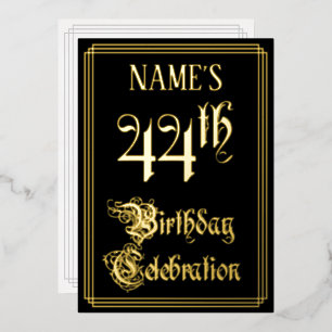 Invitación Con Relieve Metalizado Fiesta de cumpleaños número 44 — Letra script eleg