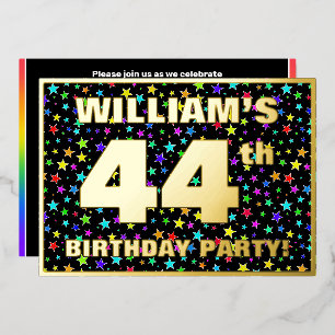 Invitación Con Relieve Metalizado Fiesta de cumpleaños número 44 — Patrón de estrell
