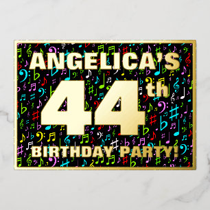 Invitación Con Relieve Metalizado Fiesta de cumpleaños número 44 — Símbolos musicale