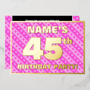 Invitación Con Relieve Metalizado Fiesta de cumpleaños número 45 — Corazones y rayas