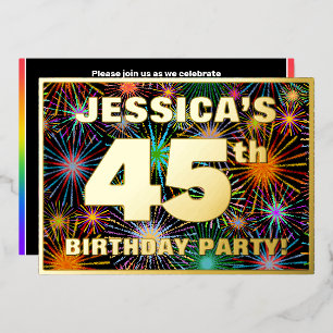 Invitación Con Relieve Metalizado Fiesta de cumpleaños número 45 — Fuegos artificial