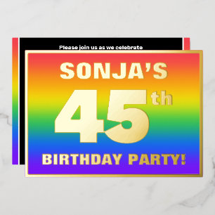 Invitación Con Relieve Metalizado Fiesta de cumpleaños número 45: Patrón divertido y